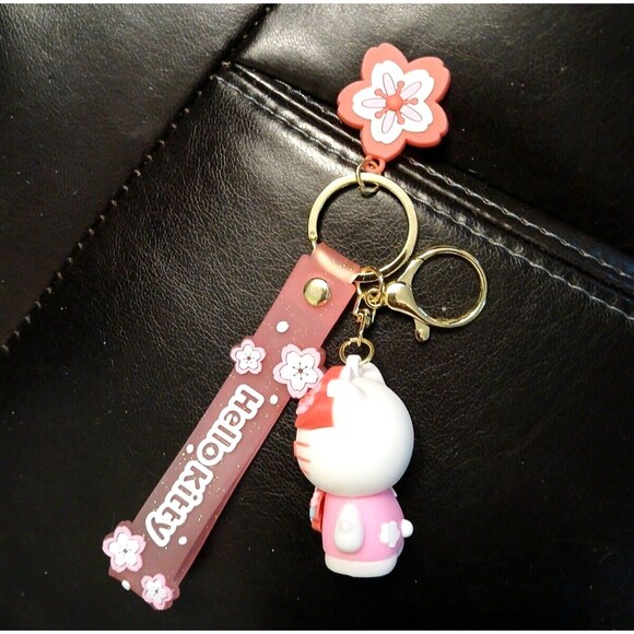 Pink Flower Floral Hello Kitty Keyring Keychain Key Ring - Picture 6 of 7